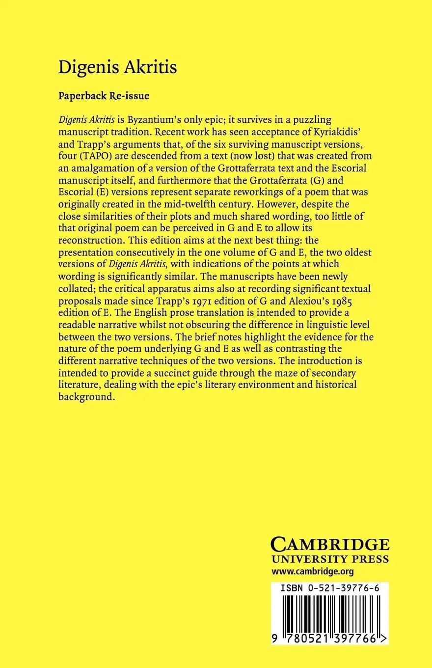 Rückseite: 9780521397766 | Digenis Akritis | The Grottaferrata and Escorial Versions | Buch
