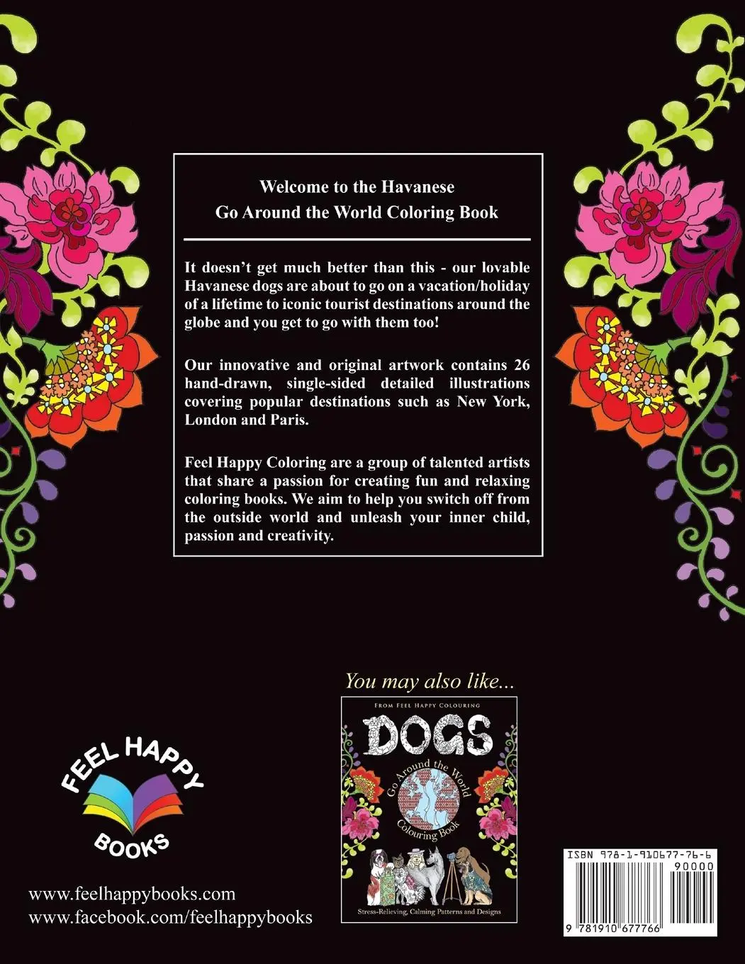 Rückseite: 9781910677766 | Havanese Go Around the World Coloring Book | Feel Happy Coloring