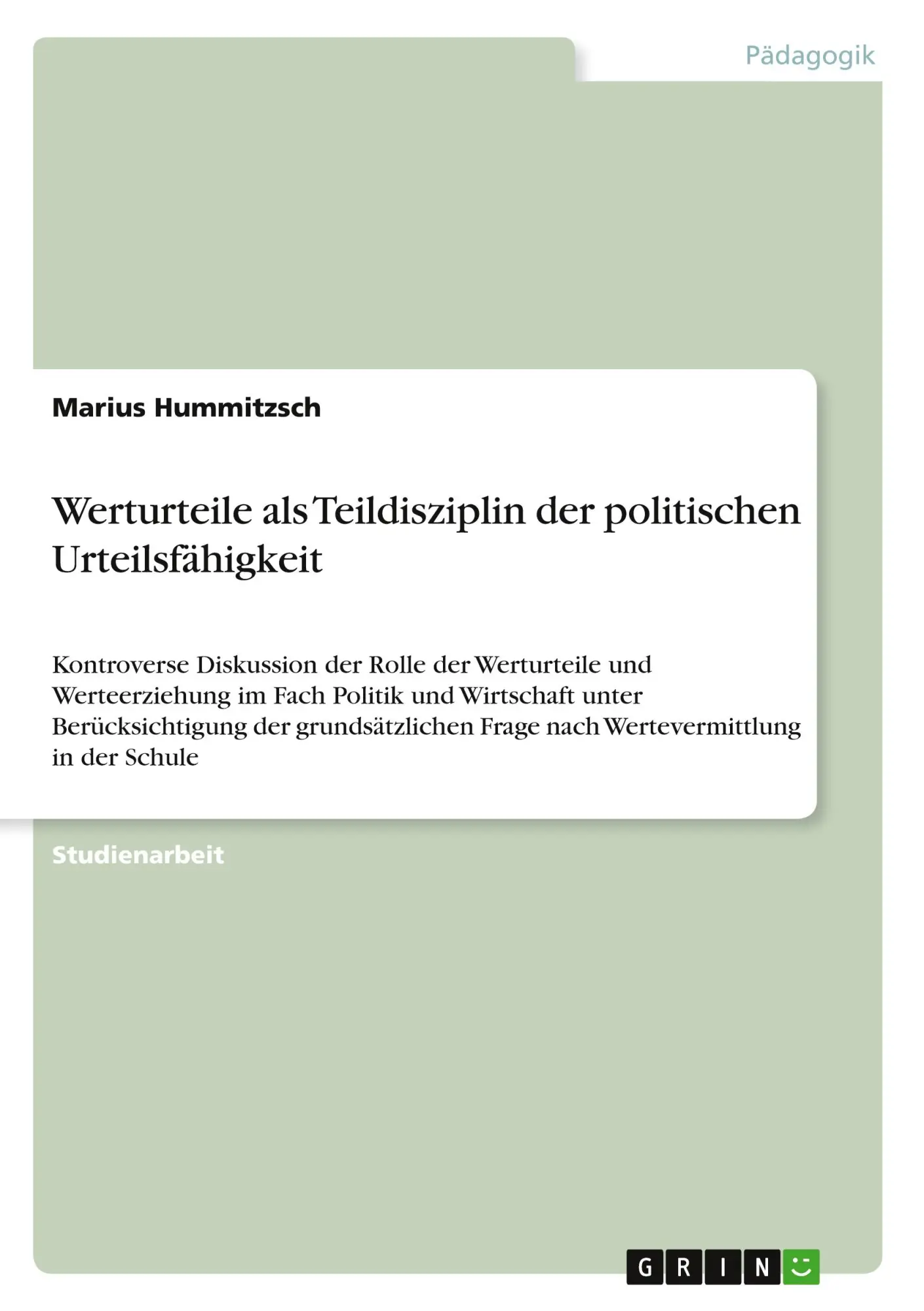 Cover: 9783640197866 | Werturteile als Teildisziplin der politischen Urteilsfähigkeit | Buch