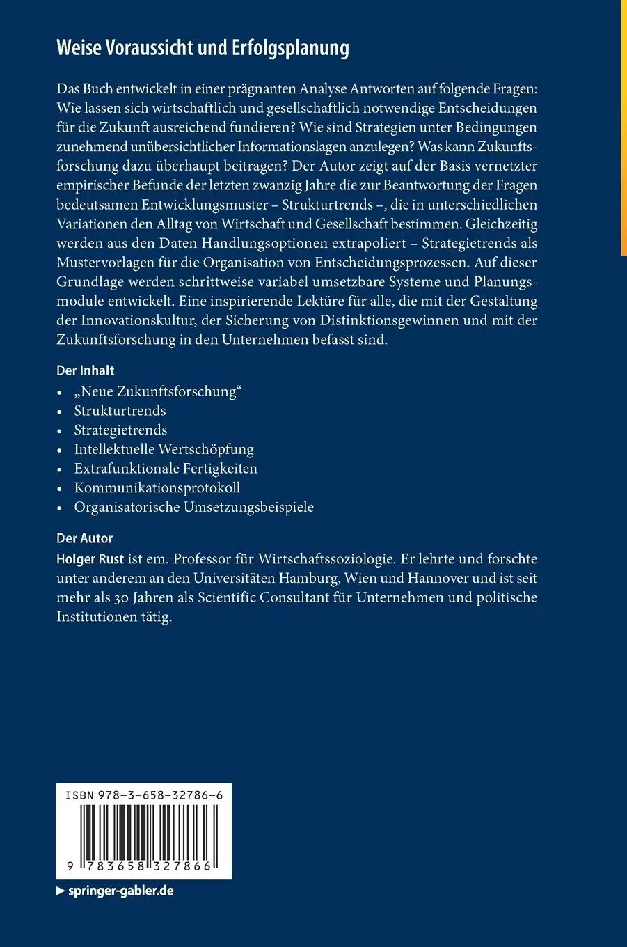 Rückseite: 9783658327866 | Weise Voraussicht und Erfolgsplanung | Holger Rust | Buch | ix | 2021