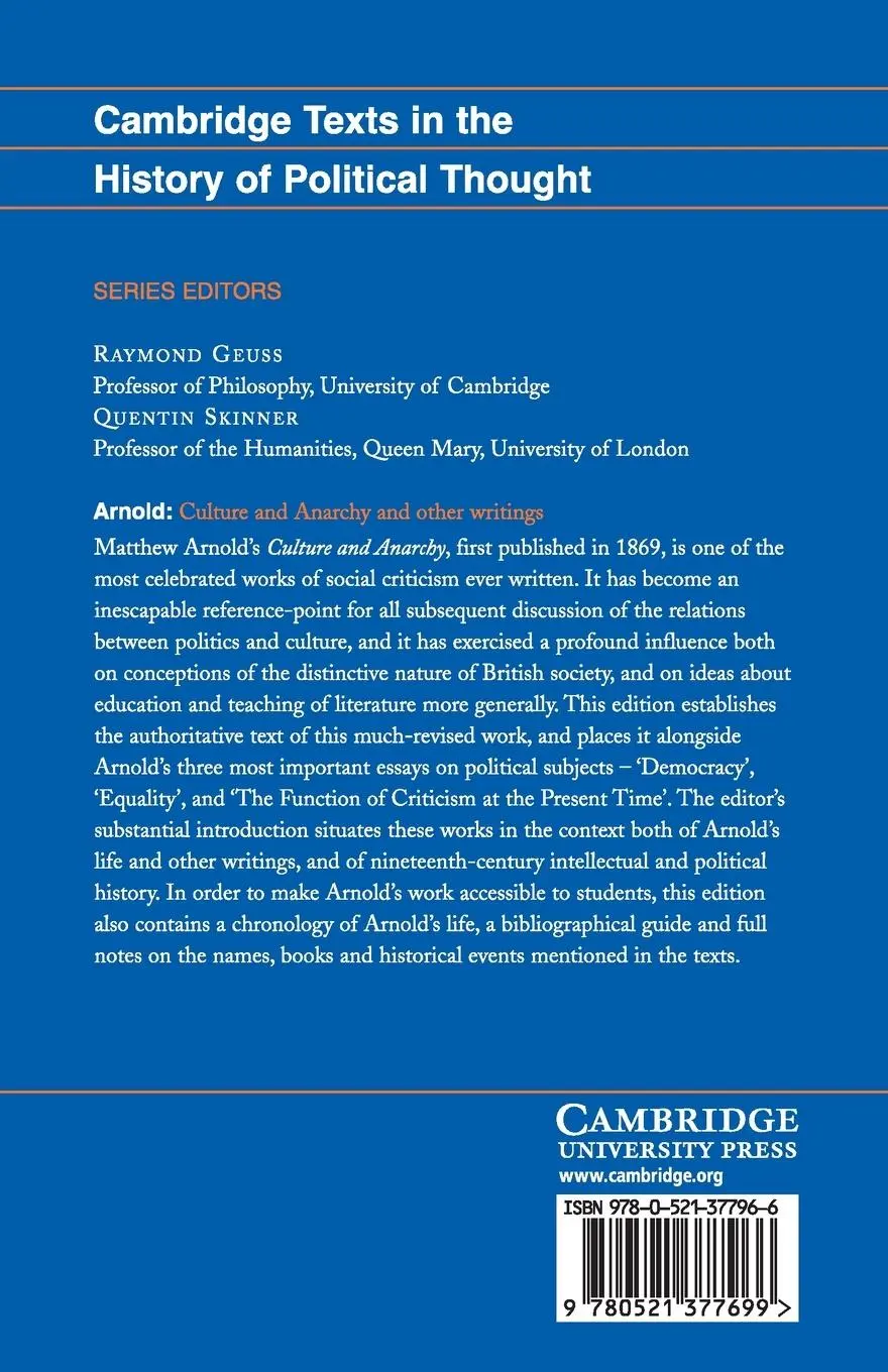 Rückseite: 9780521377966 | Arnold | Culture and Anarchy | Matthew Arnold | Taschenbuch | Englisch