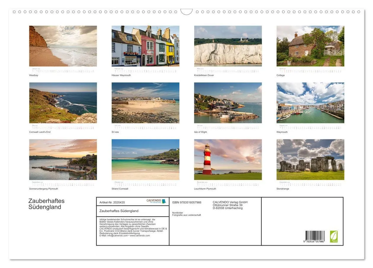 Bild: 9783516057966 | Zauberhaftes Südengland (Wandkalender 2026 DIN A2 quer), CALVENDO...