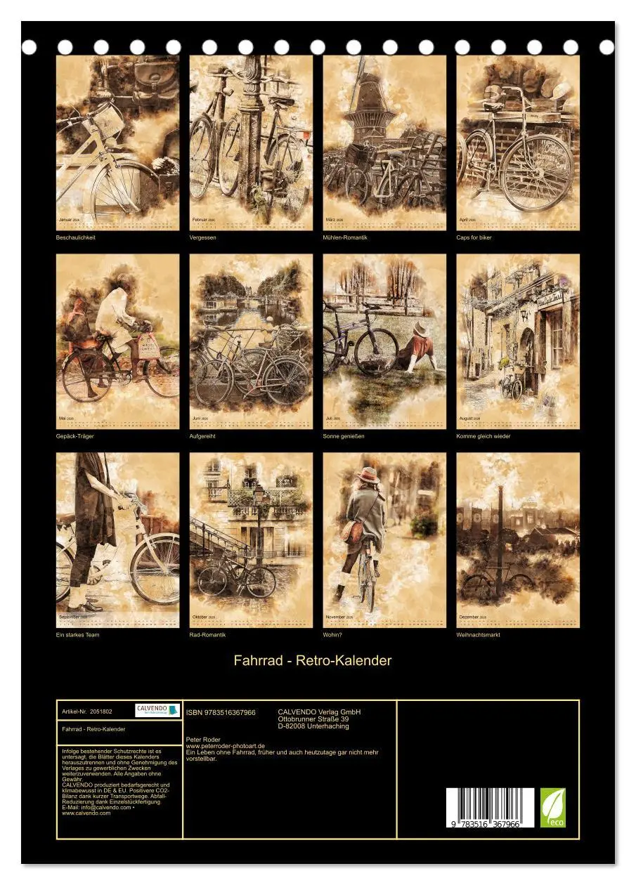 Bild: 9783516367966 | Fahrrad - Retro-Kalender (Tischkalender 2026 DIN A5 hoch), CALVENDO...