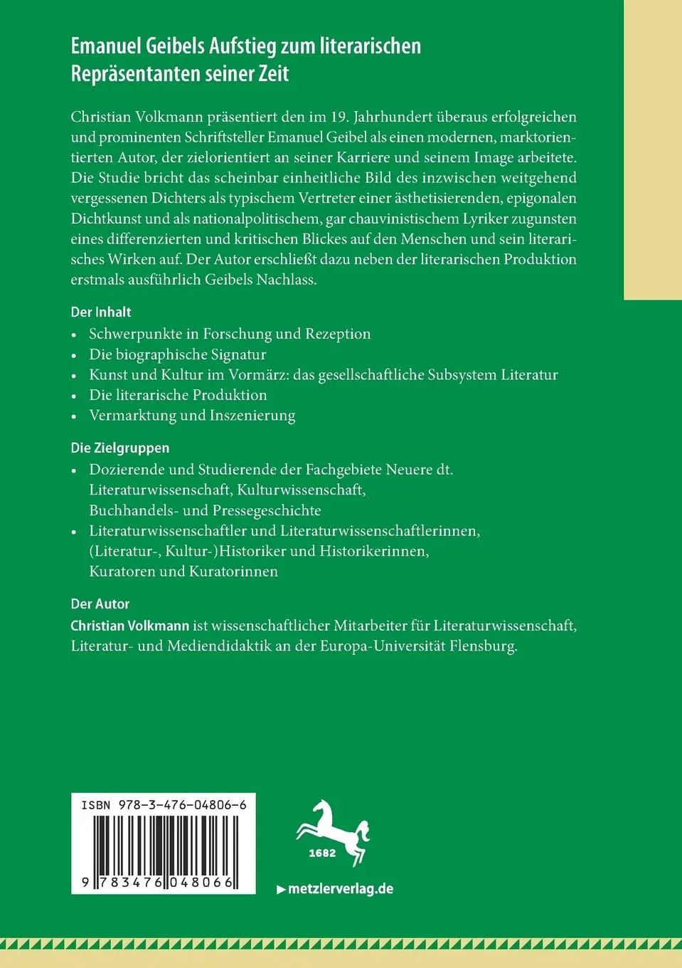 Rückseite: 9783476048066 | Emanuel Geibels Aufstieg zum literarischen Repräsentanten seiner Zeit