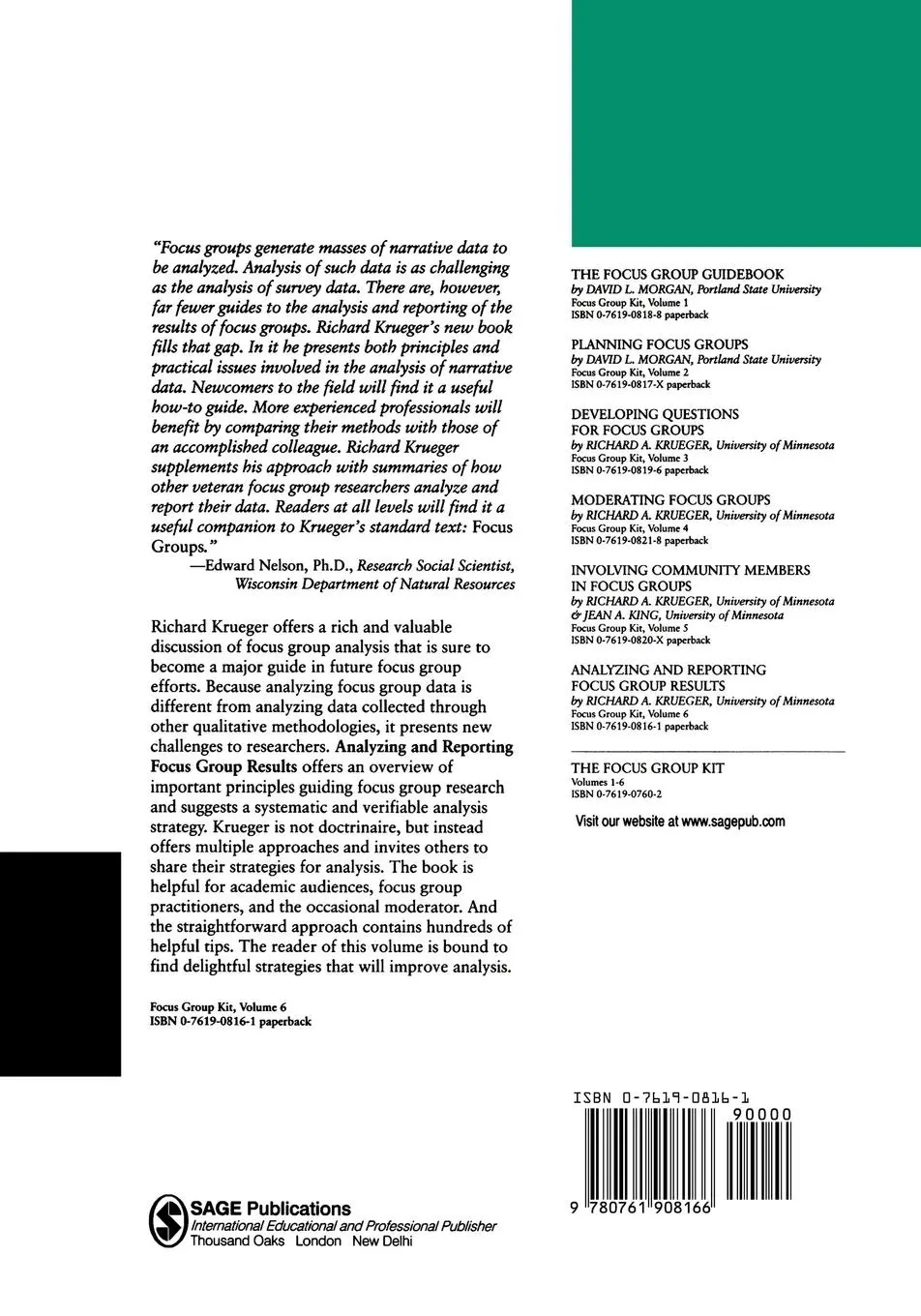Rückseite: 9780761908166 | Analyzing and Reporting Focus Group Results | Richard A. Krueger