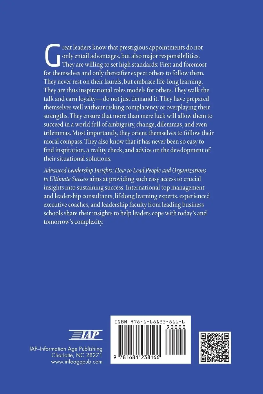 Rückseite: 9781681238166 | Advanced Leadership Insights | Wolfgang Amann (u. a.) | Taschenbuch