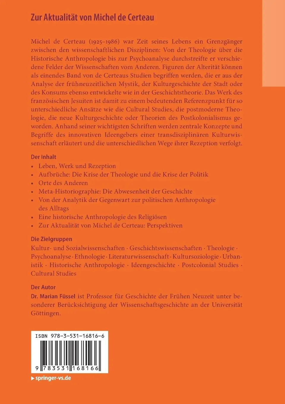 Rückseite: 9783531168166 | Zur Aktualität von Michel de Certeau | Einführung in sein Werk | Buch