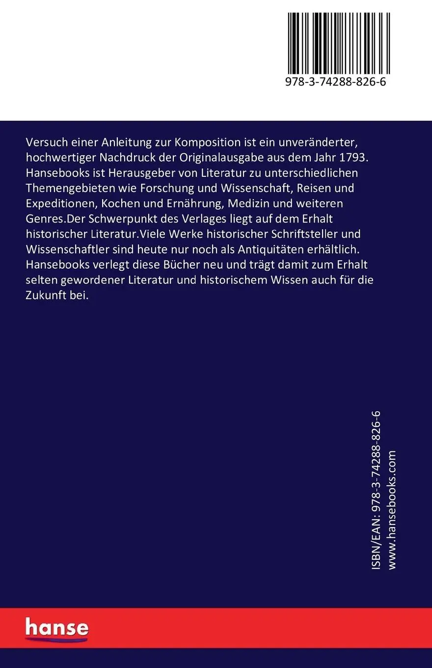 Rückseite: 9783742888266 | Versuch einer Anleitung zur Komposition | Heinrich Christoph Koch