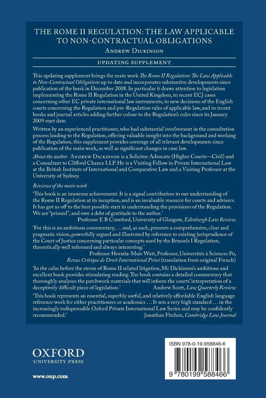 Rückseite: 9780199588466 | The Rome II Regulation | Andrew Dickinson | Taschenbuch | Englisch