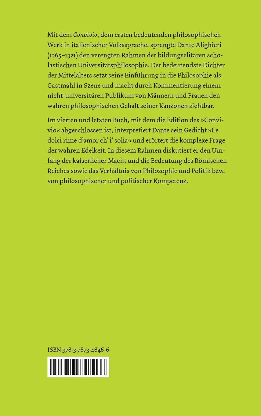 Rückseite: 9783787348466 | Das Gastmahl. Viertes Buch | Philosophische Werke Band 4 | Alighieri