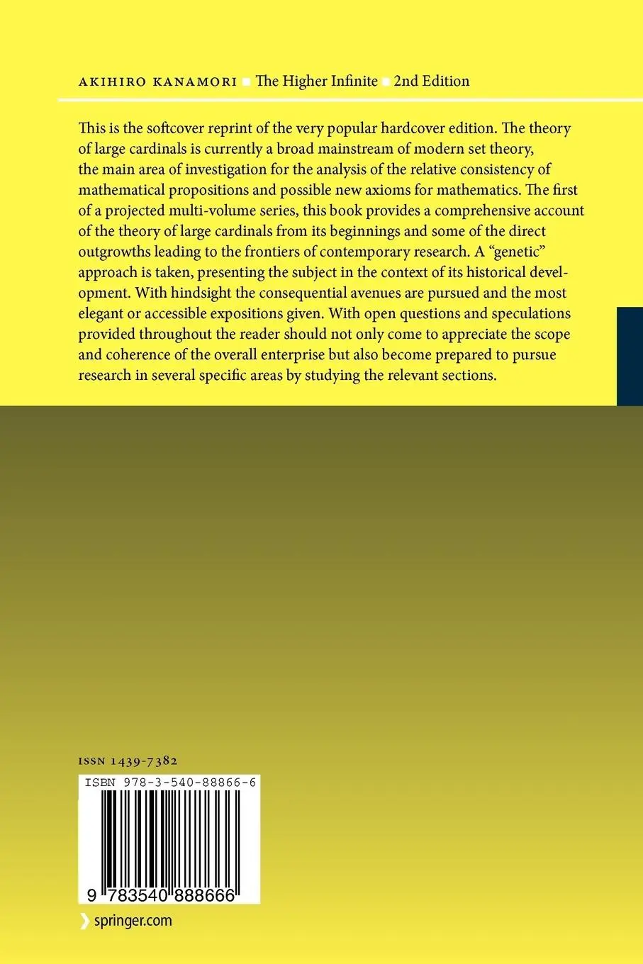 Rückseite: 9783540888666 | The Higher Infinite | Akihiro Kanamori | Taschenbuch | xxii | Englisch