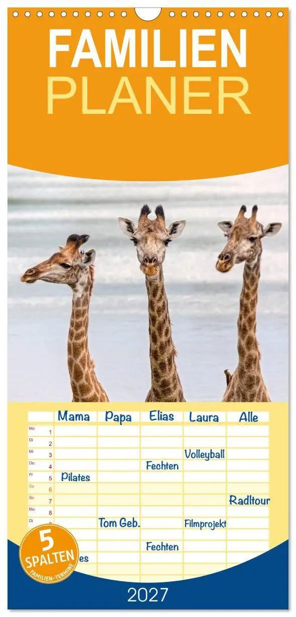 Cover: 9783594348666 | Familienplaner 2027 - Afrikas Tierwelt: Giraffen mit 5 Spalten...