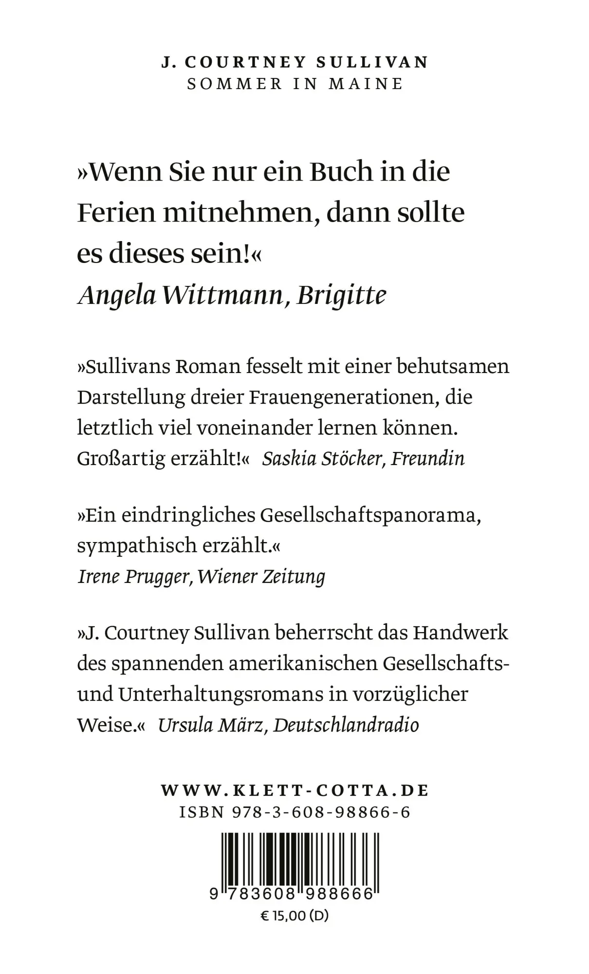 Rückseite: 9783608988666 | Sommer in Maine | Roman | J. Courtney Sullivan | Taschenbuch | 512 S.