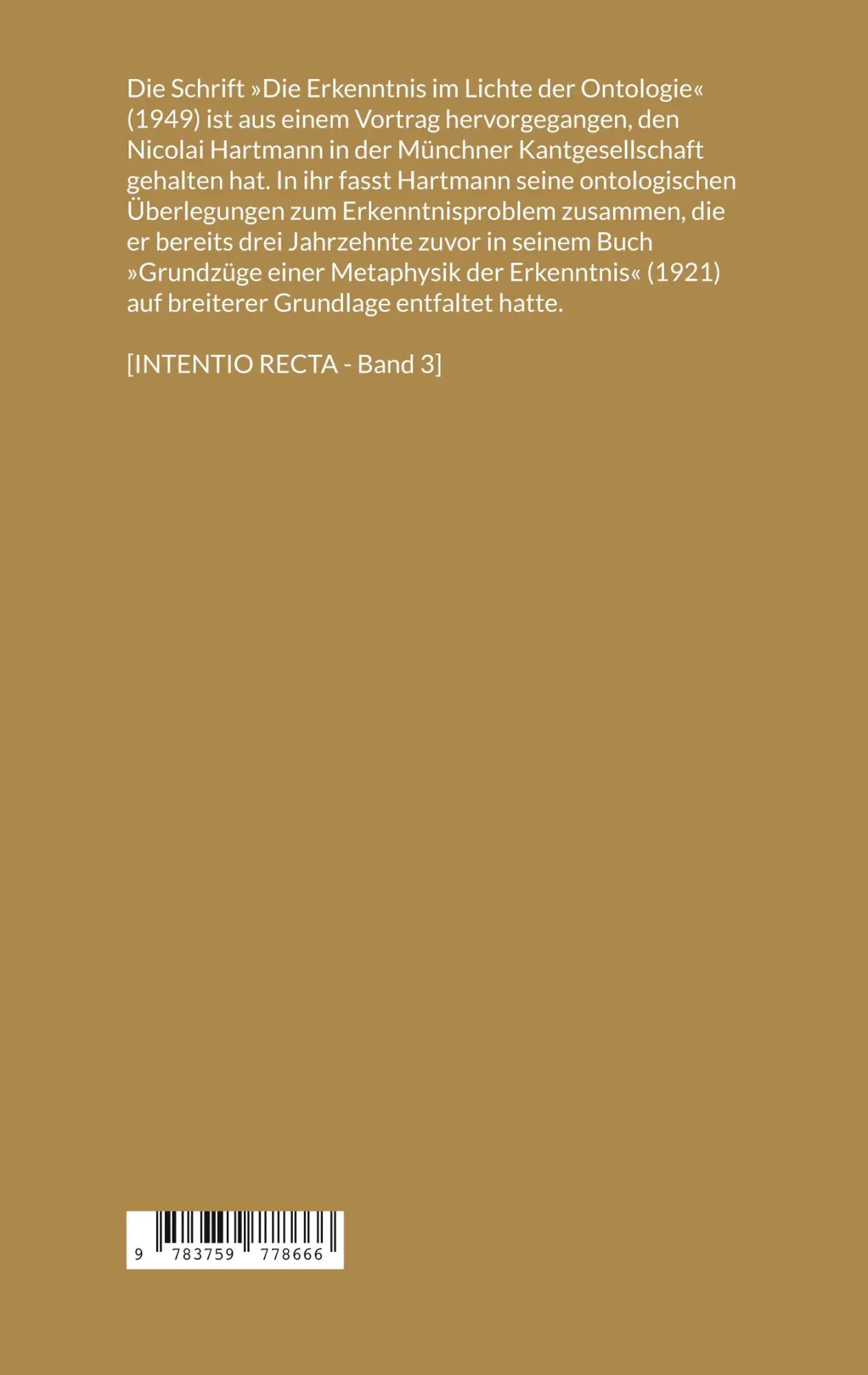 Rückseite: 9783759778666 | Die Erkenntnis im Lichte der Ontologie | Nicolai Hartmann | Buch