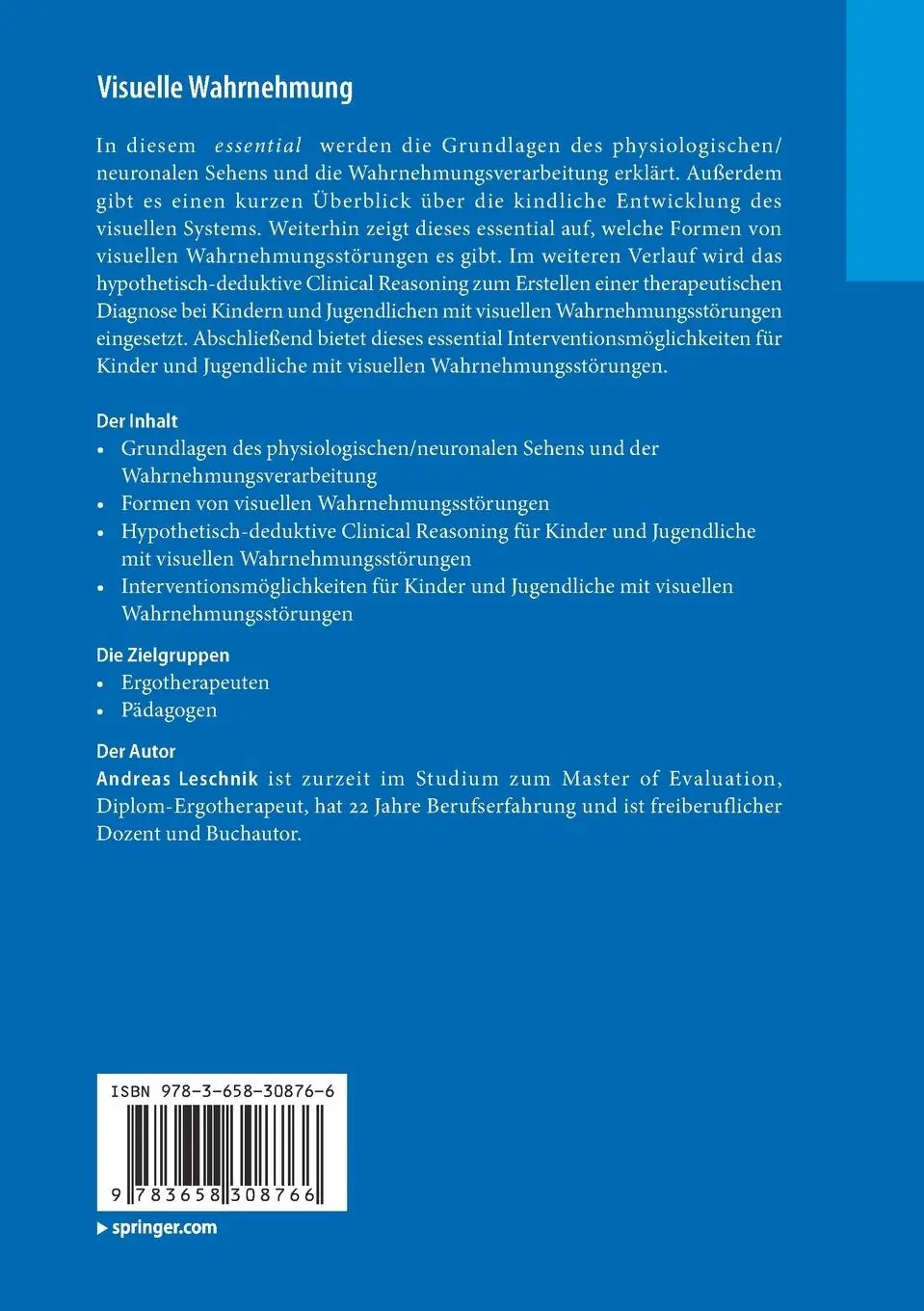 Rückseite: 9783658308766 | Visuelle Wahrnehmung | Andreas Leschnik | Taschenbuch | viii | Deutsch