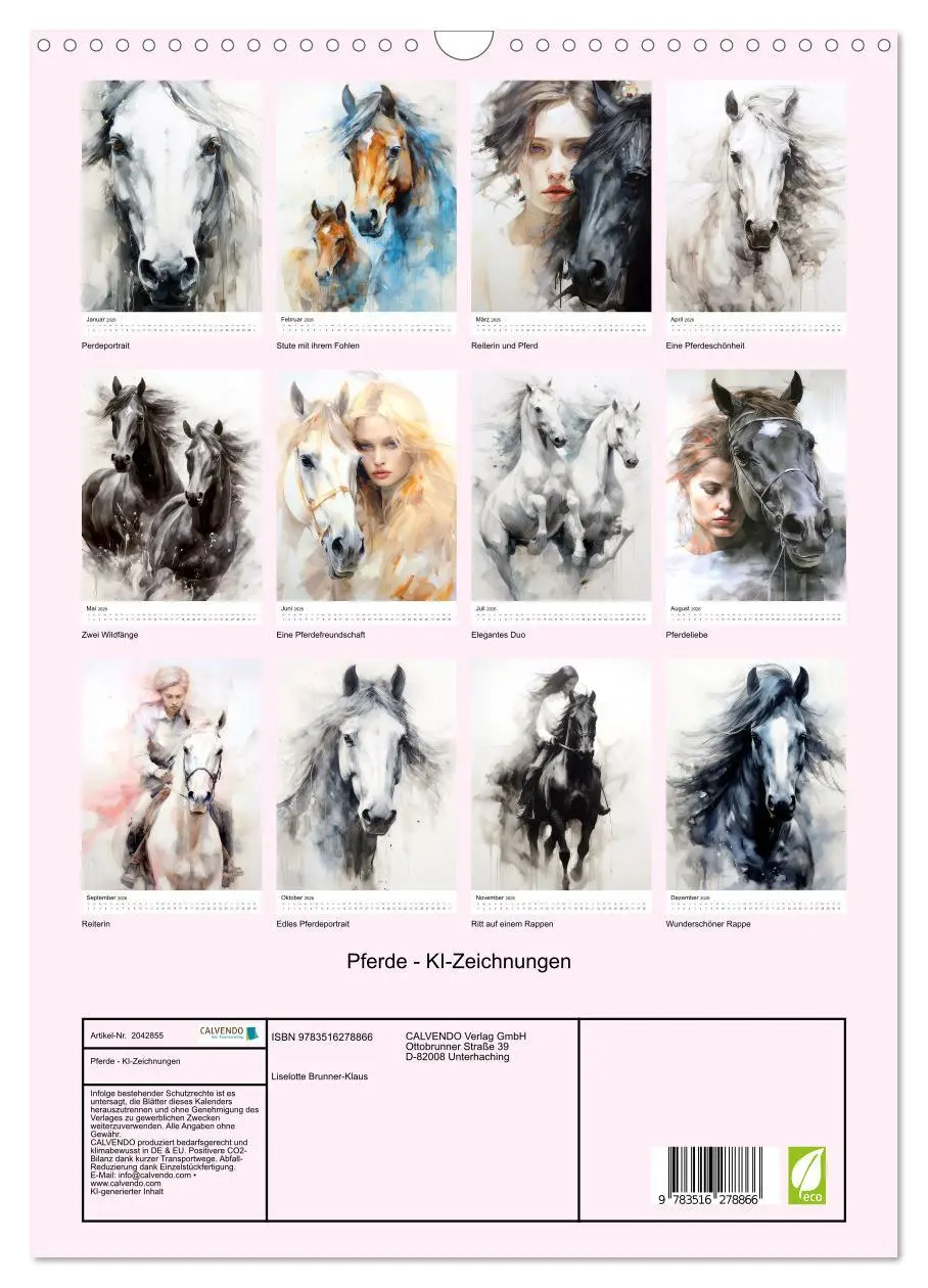 Bild: 9783516278866 | Pferde - KI-Zeichnungen (Wandkalender 2026 DIN A3 hoch), CALVENDO...