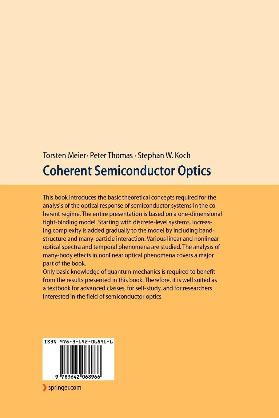 Rückseite: 9783642068966 | Coherent Semiconductor Optics | Torsten Meier (u. a.) | Taschenbuch