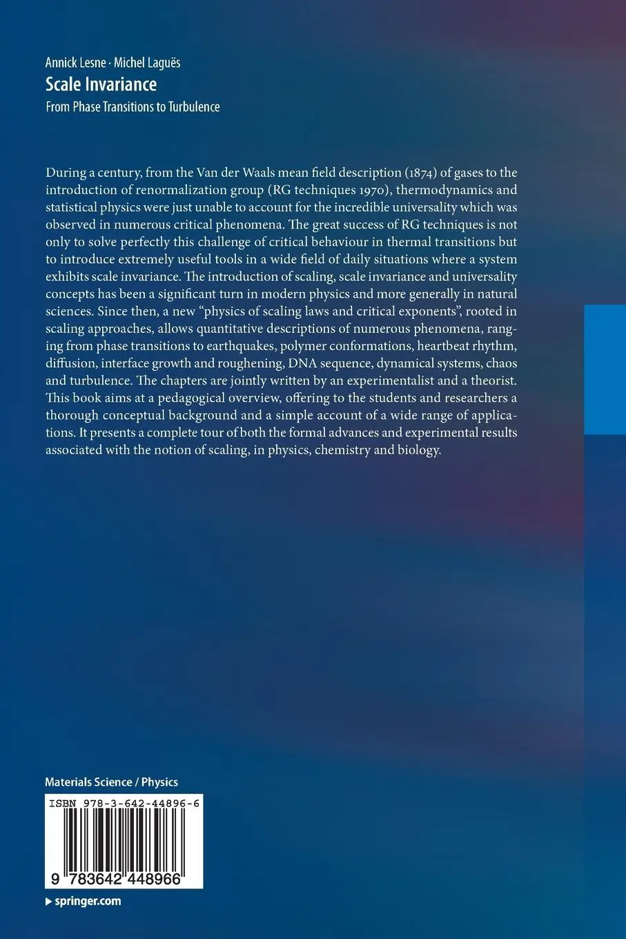Rückseite: 9783642448966 | Scale Invariance | From Phase Transitions to Turbulence | Taschenbuch