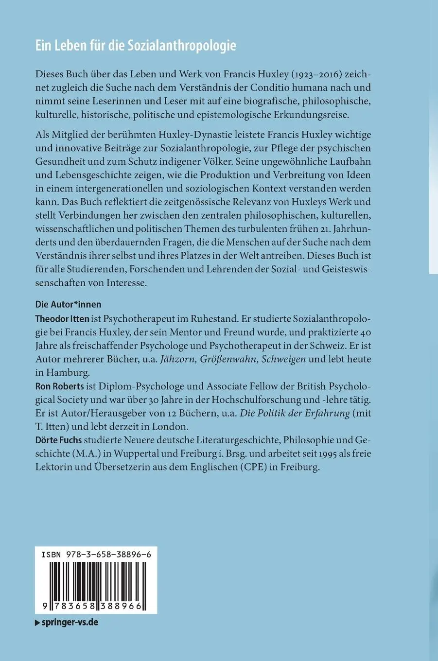 Rückseite: 9783658388966 | Francis Huxley | Ein Leben für die Sozialanthropologie | Buch | xxix