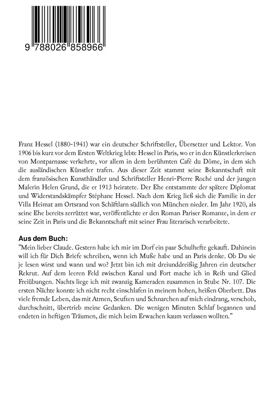 Rückseite: 9788026858966 | Pariser Romanze | Franz Hessel | Taschenbuch | Kartoniert / Broschiert