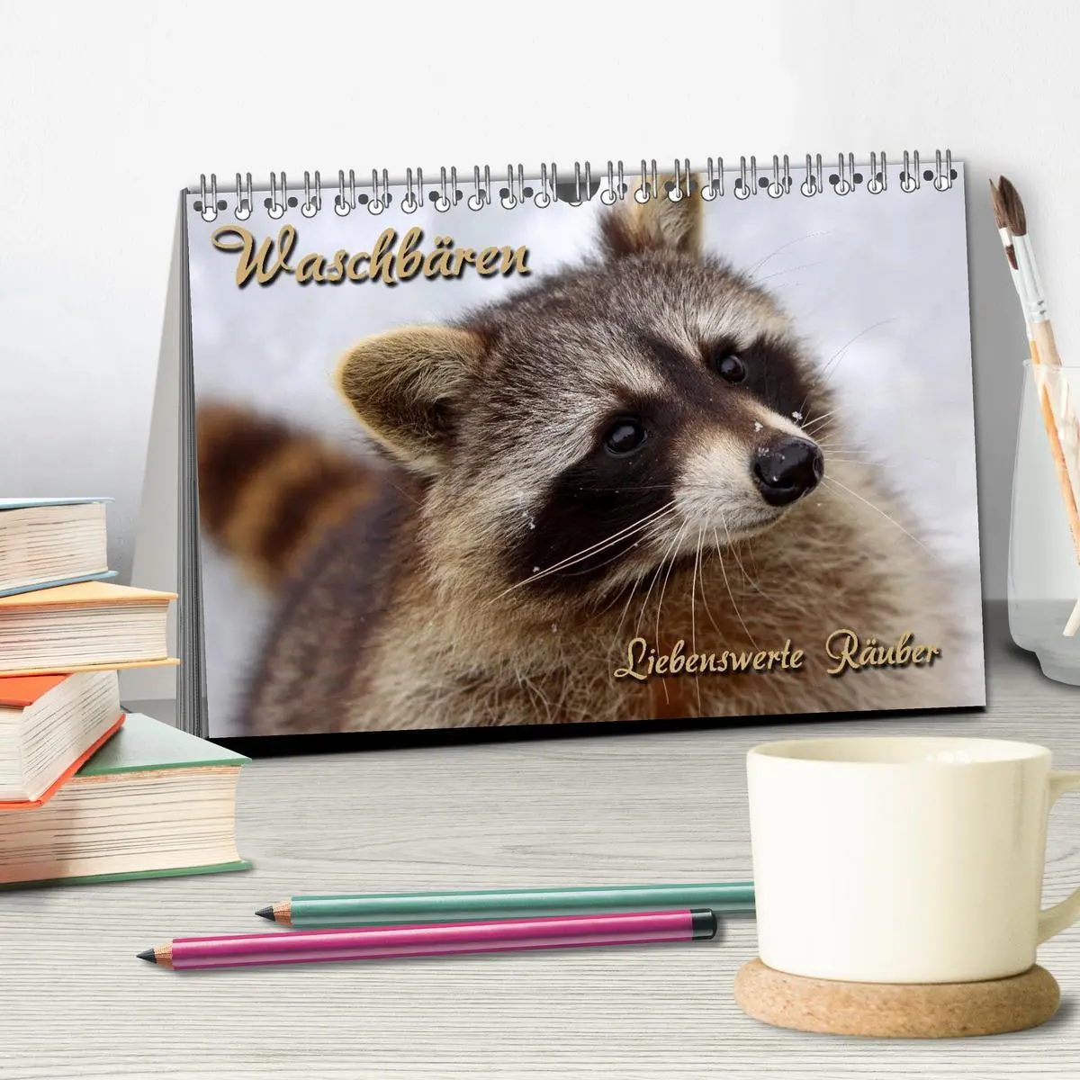 Bild: 9783516229066 | Waschbären (Tischkalender 2026 DIN A5 quer), CALVENDO Monatskalender