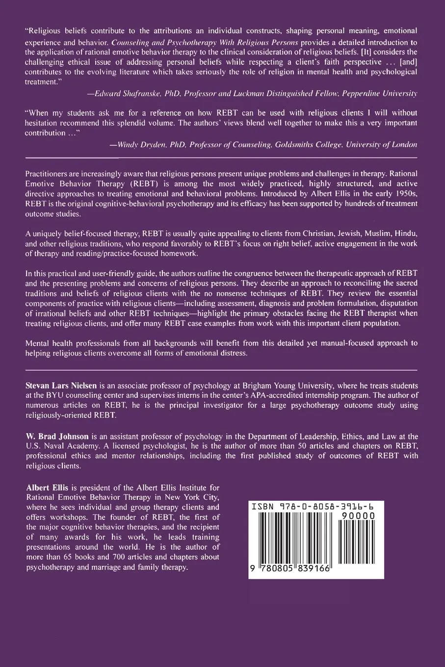 Rückseite: 9780805839166 | Counseling and Psychotherapy With Religious Persons | Nielsen (u. a.)