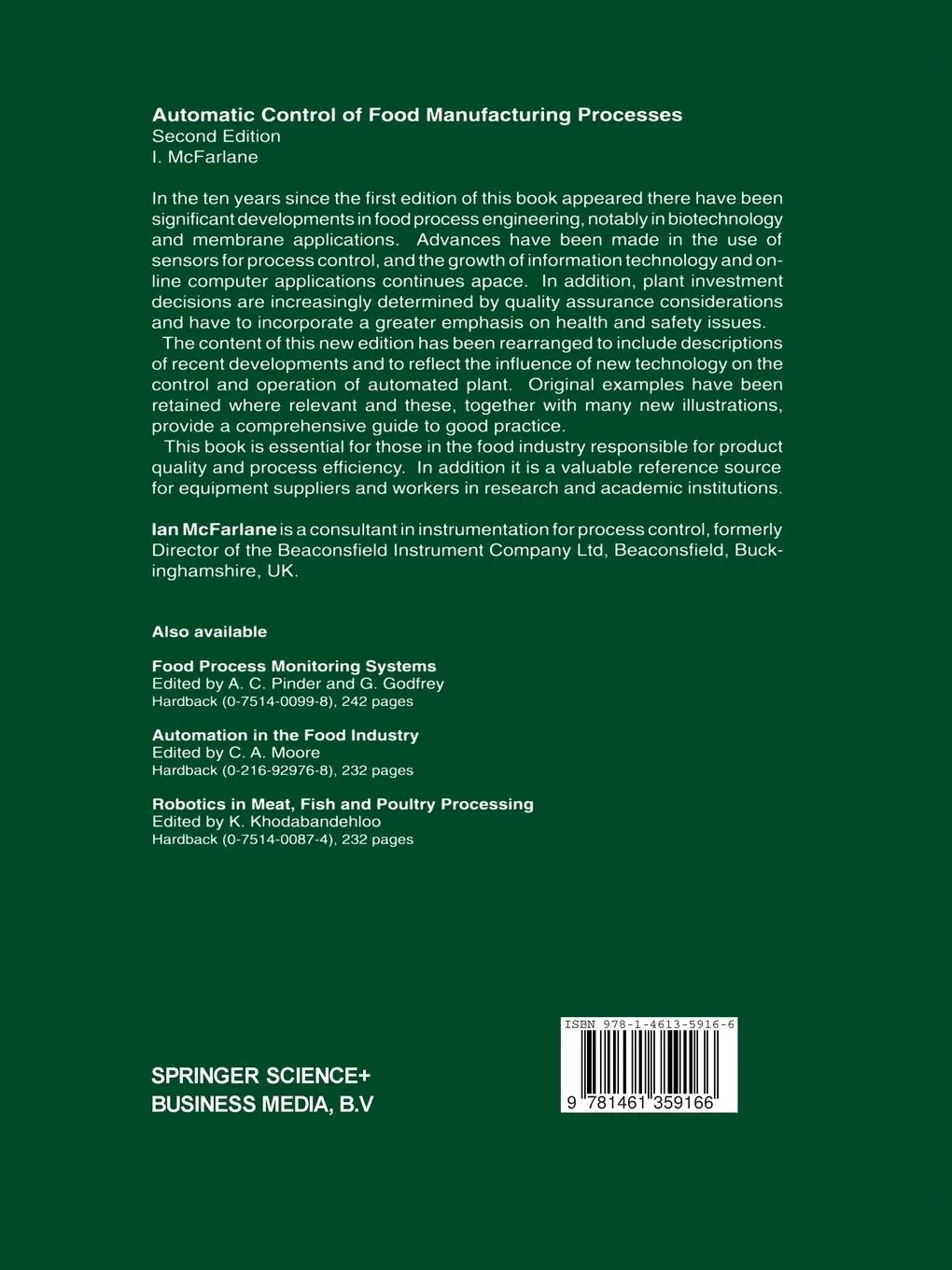 Rückseite: 9781461359166 | Automatic Control of Food Manufacturing Processes | I. McFarlane | x