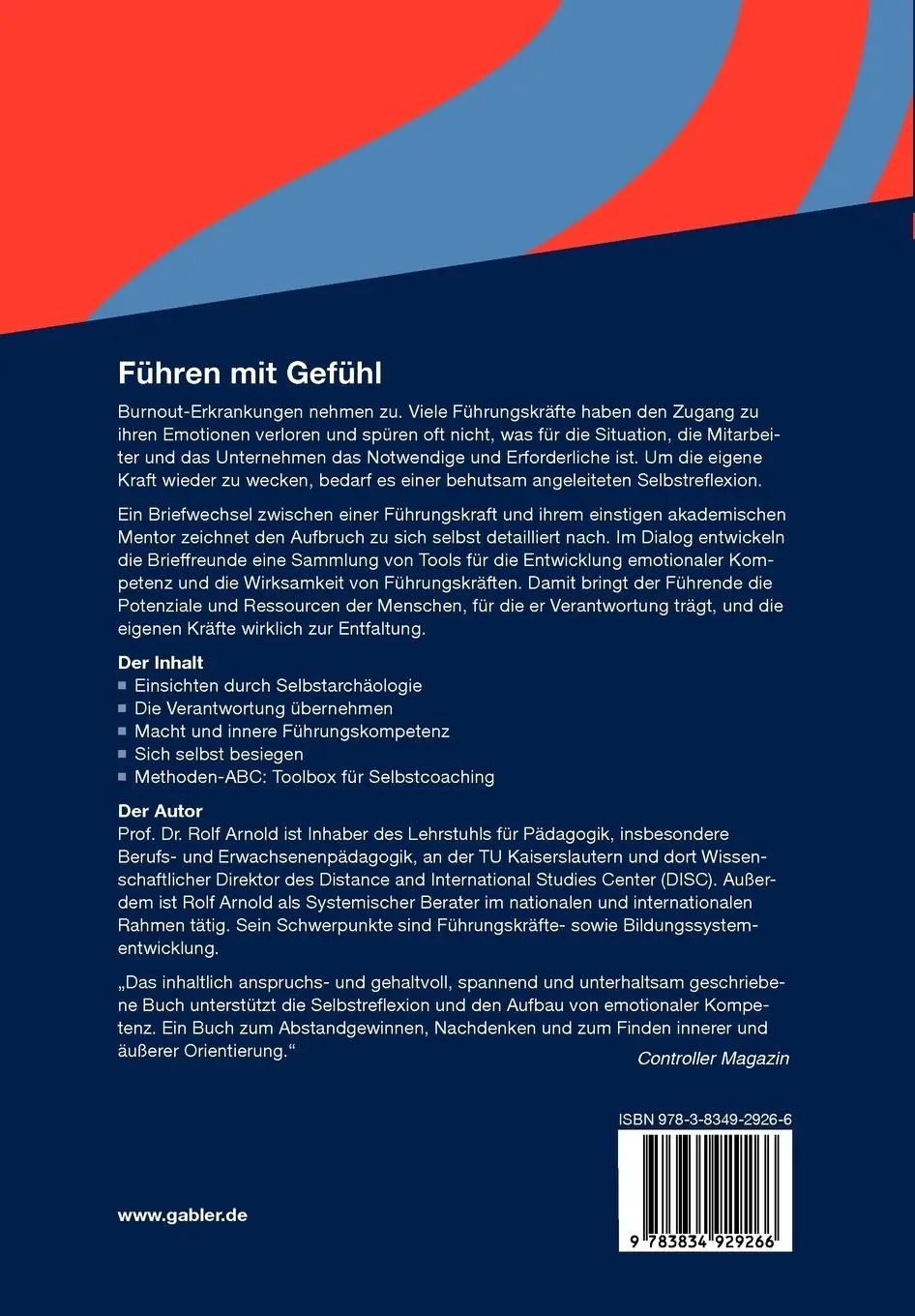 Rückseite: 9783834929266 | Führen mit Gefühl | Rolf Arnold | Taschenbuch | 176 S. | Deutsch