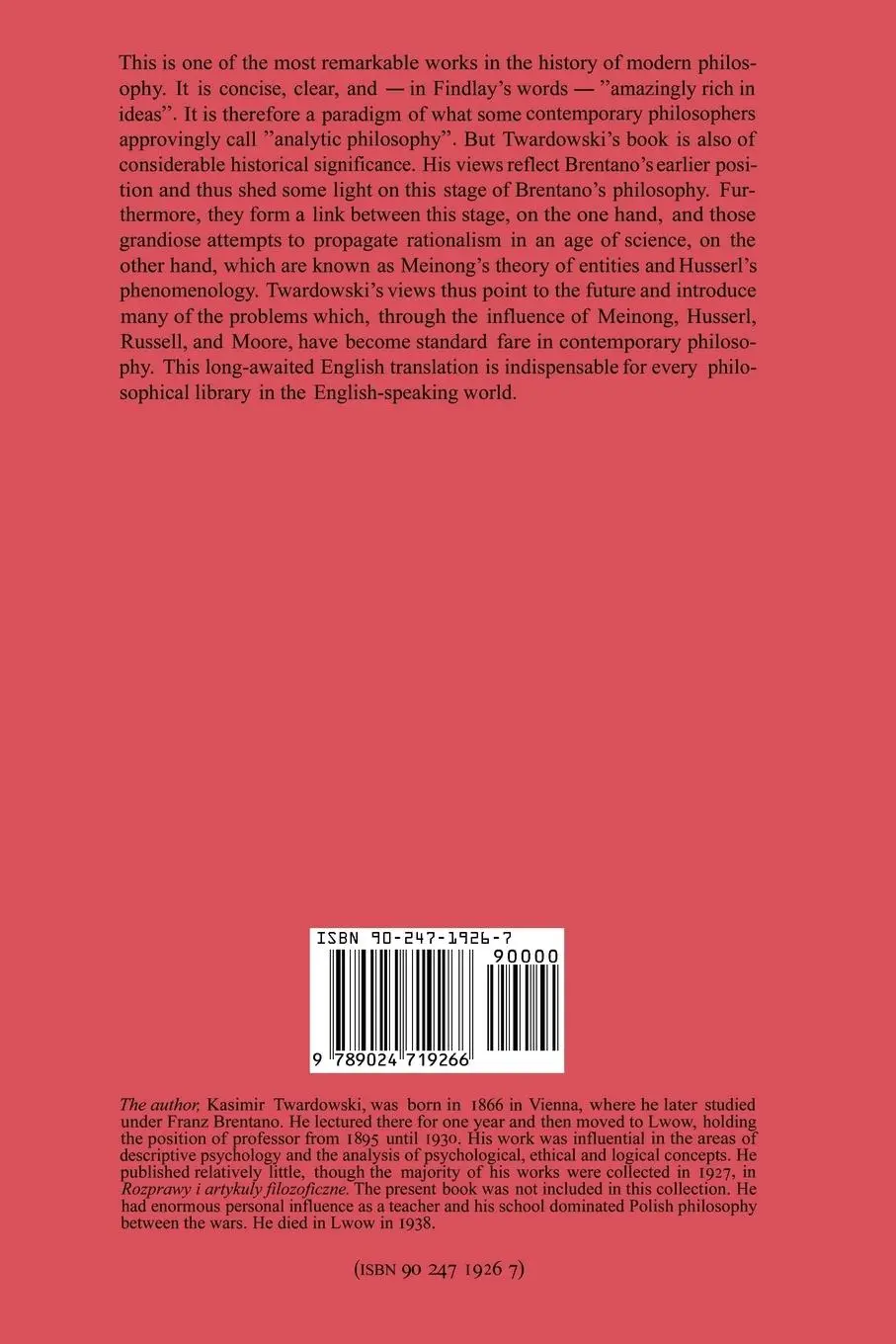 Rückseite: 9789024719266 | On the Content and Object of Presentations | Kasimir Twardowski | Buch