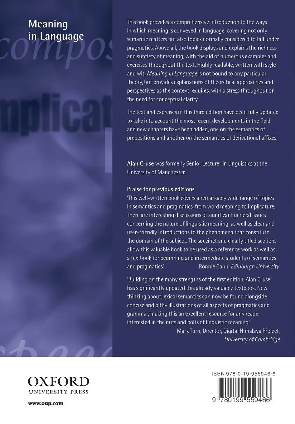 Rückseite: 9780199559466 | Meaning in Language | An Introduction to Semantics and Pragmatics