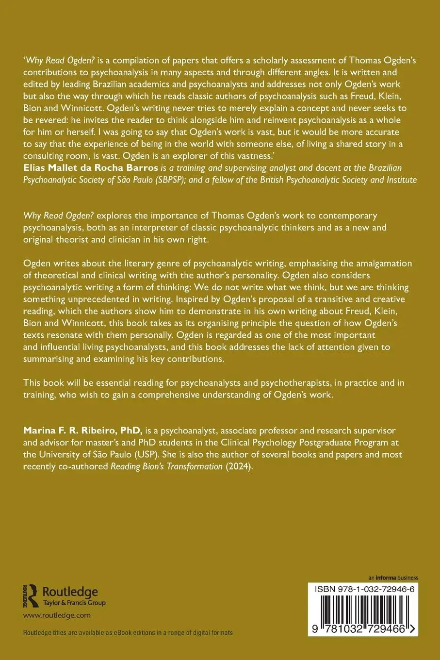 Rückseite: 9781032729466 | Why Read Ogden? The Importance of Thomas Ogden's Work for...