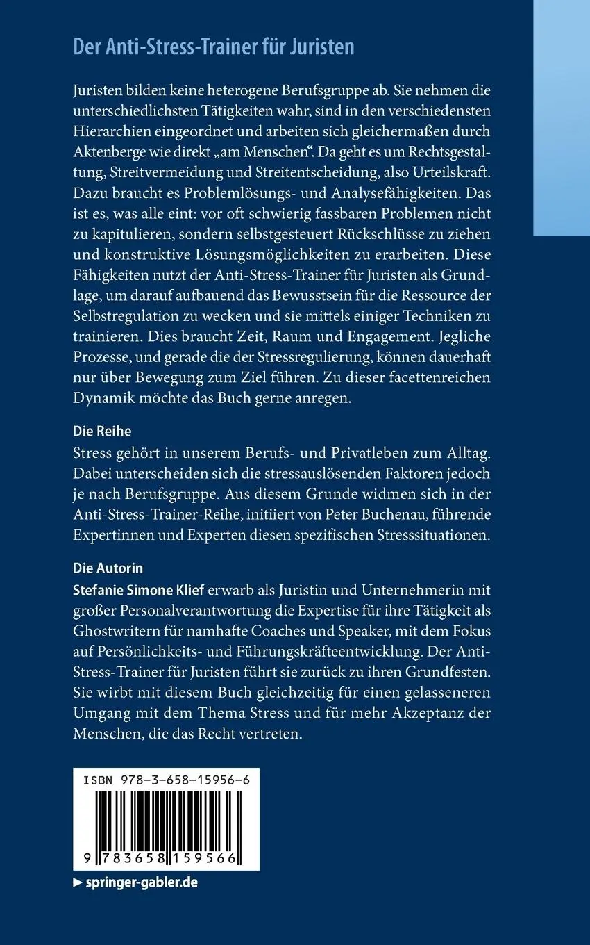 Rückseite: 9783658159566 | Der Anti-Stress-Trainer für Juristen | Stefanie Simone Klief | Buch
