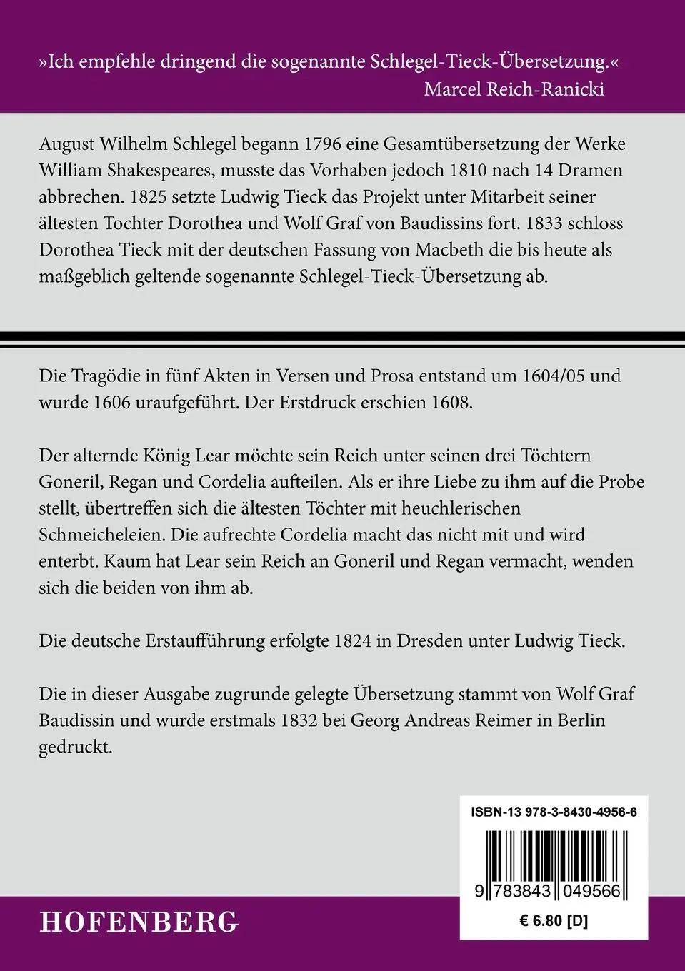 Rückseite: 9783843049566 | König Lear | William Shakespeare | Taschenbuch | Paperback | 128 S.