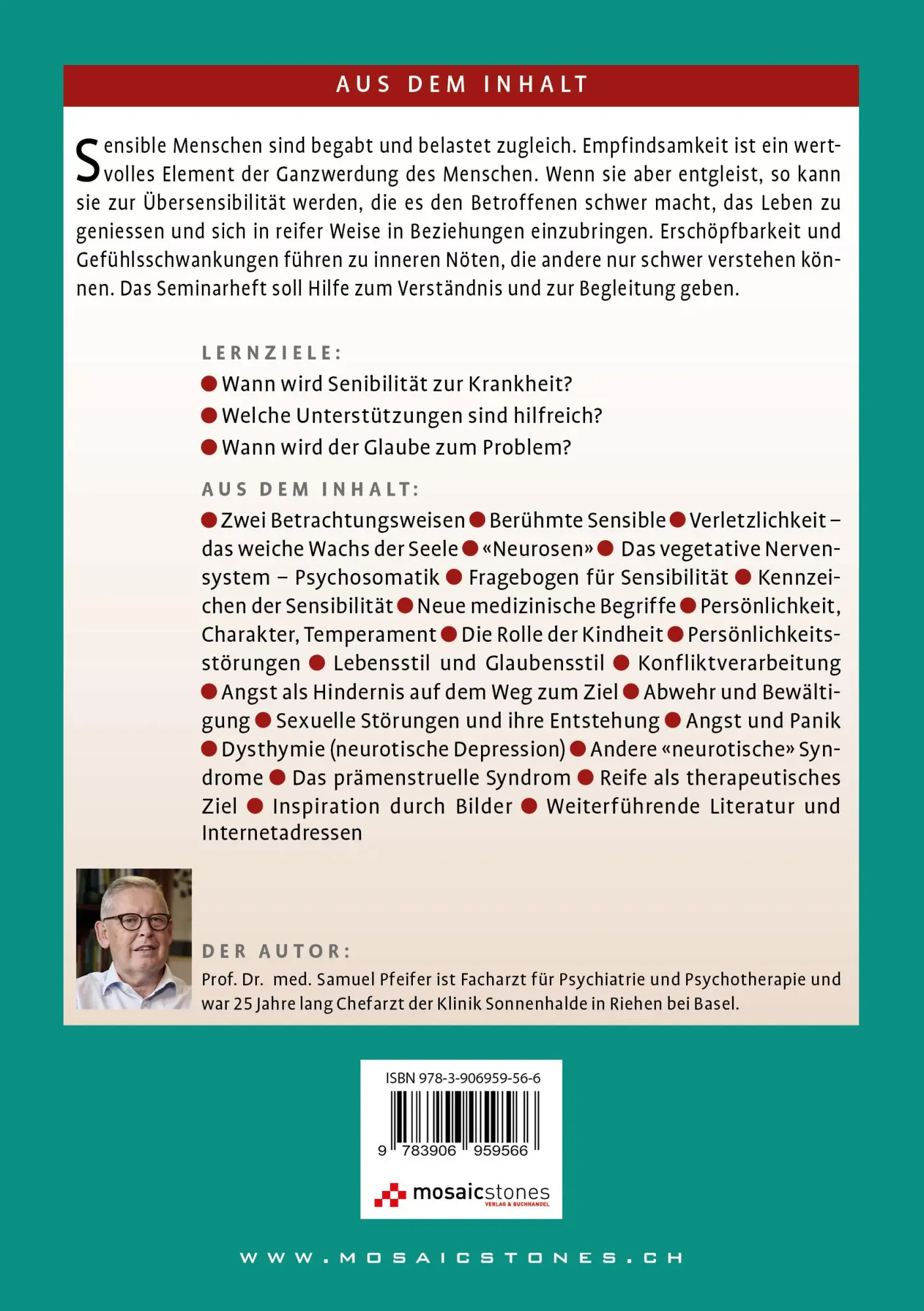 Rückseite: 9783906959566 | Sensibilität | Wenn sie zur Krankheit wird ... | Samuel Pfeifer | Buch
