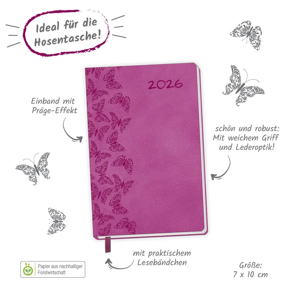 Bild: 4251901509666 | Trötsch Taschenkalender A7 Soft Touch Schmetterlinge 2026 | KG | 2026