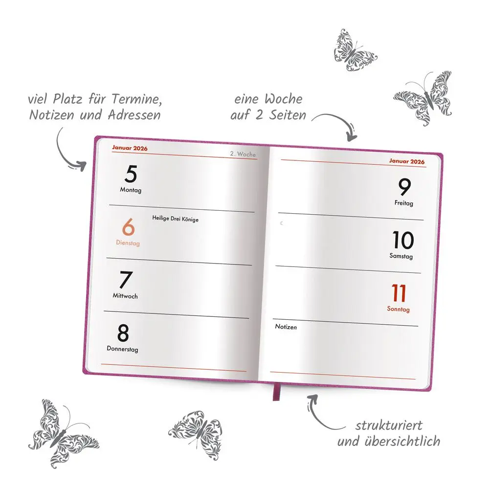 Bild: 4251901509666 | Trötsch Taschenkalender A7 Soft Touch Schmetterlinge 2026 | KG | 2026