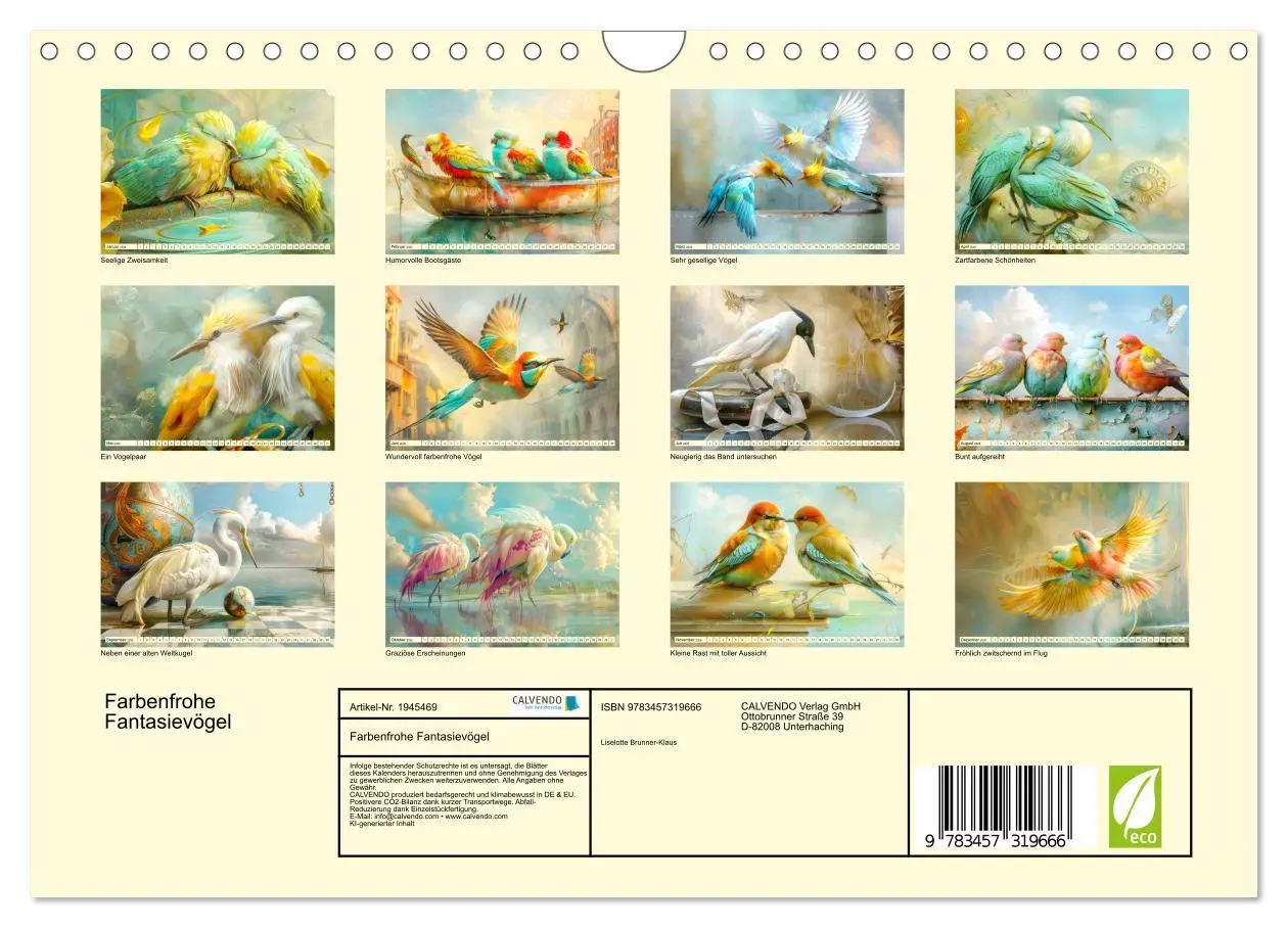 Bild: 9783457319666 | Farbenfrohe Fantasievögel (Wandkalender 2026 DIN A4 quer), CALVENDO...