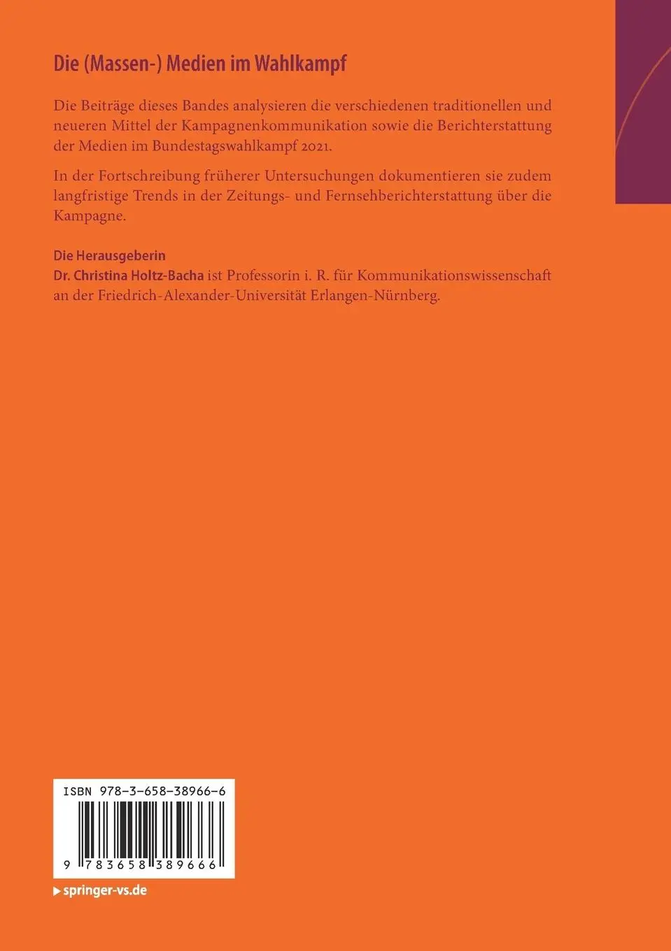 Rückseite: 9783658389666 | Die (Massen-) Medien im Wahlkampf | Die Bundestagswahl 2021 | Buch
