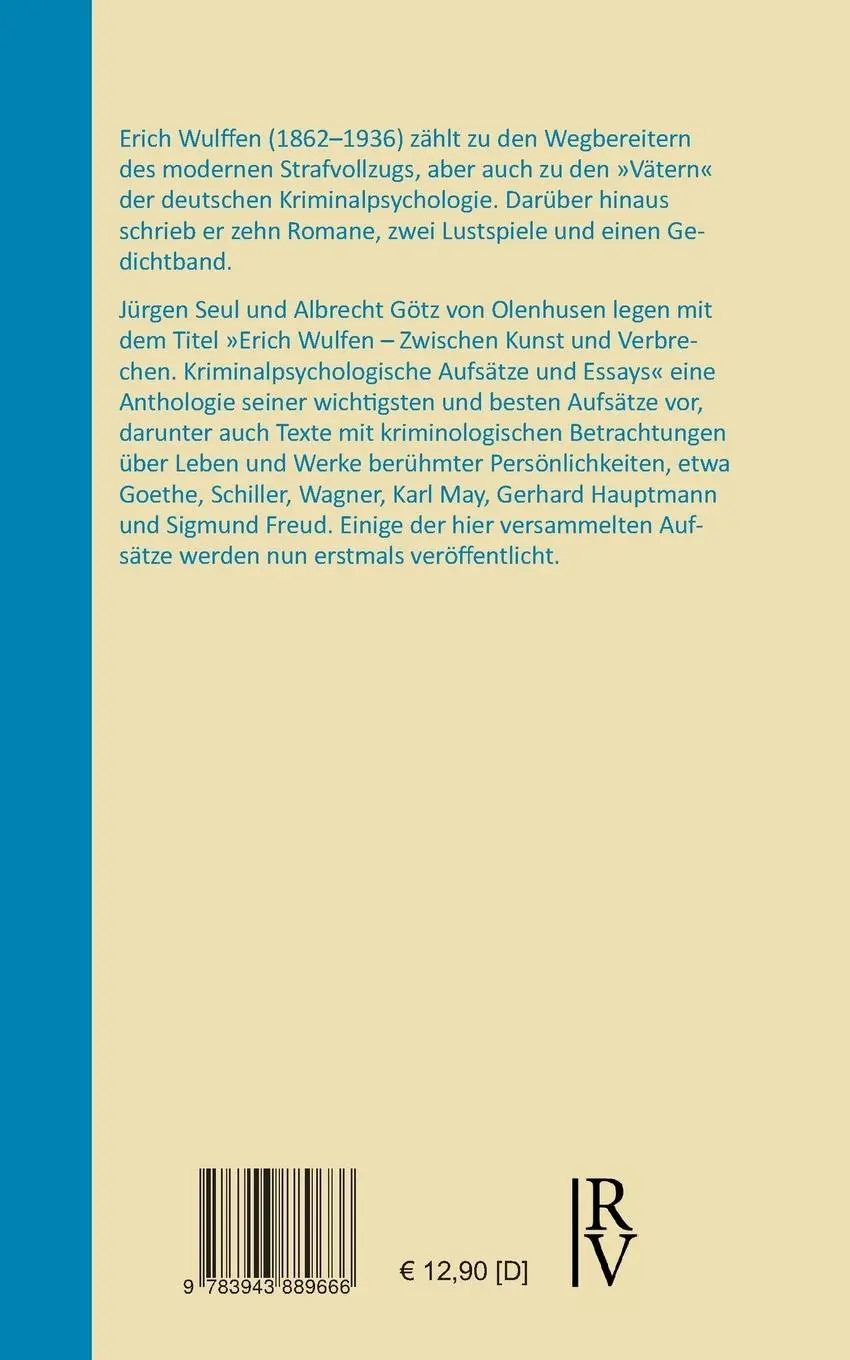 Rückseite: 9783943889666 | Erich Wulffen - Zwischen Kunst und Verbrechen | Erich Wulffen | Buch