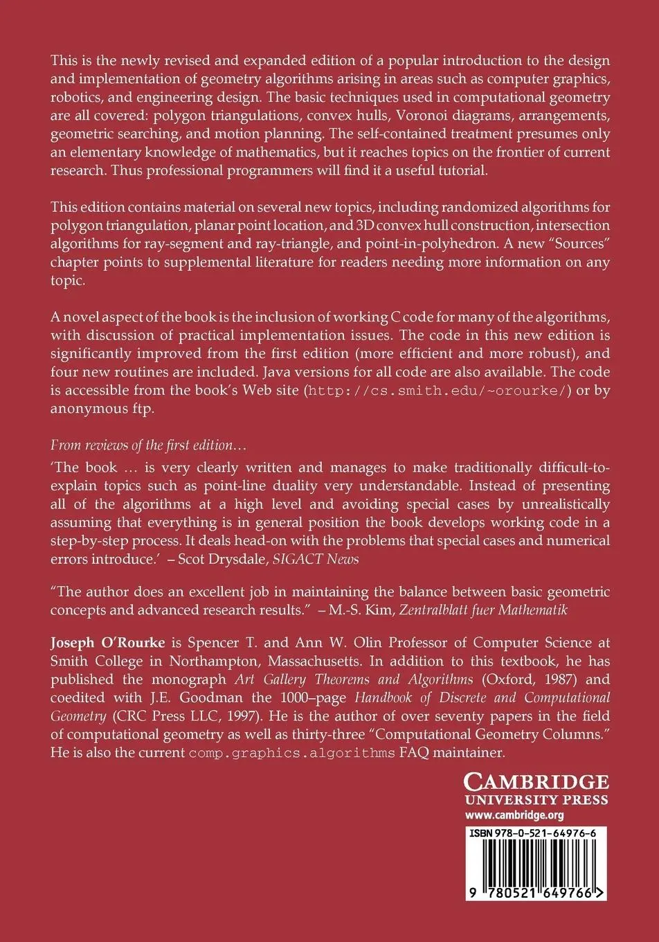 Rückseite: 9780521649766 | Computational Geometry in C | Joseph O'Rourke | Taschenbuch | Englisch