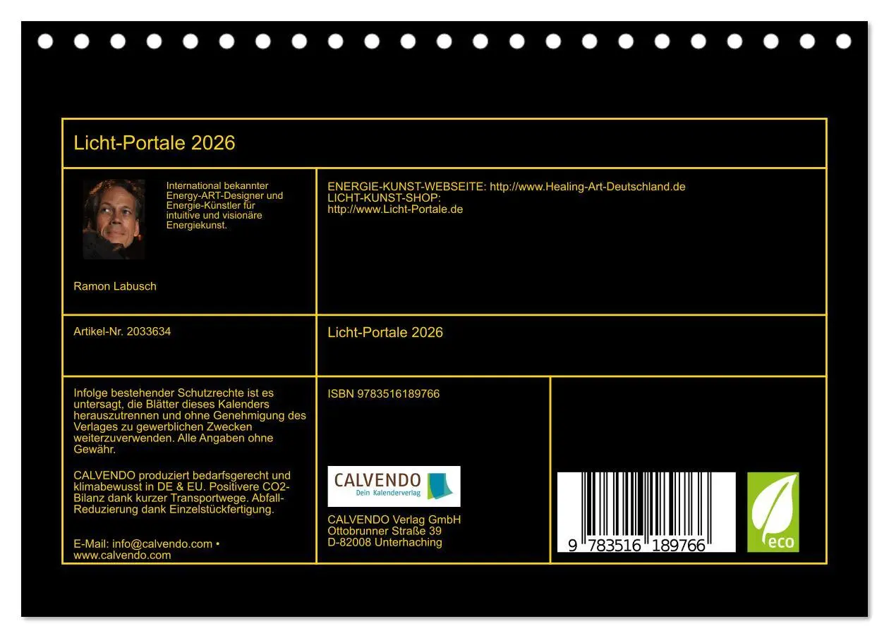 Bild: 9783516189766 | Licht-Portale 2026 (Tischkalender 2026 DIN A5 quer), CALVENDO...