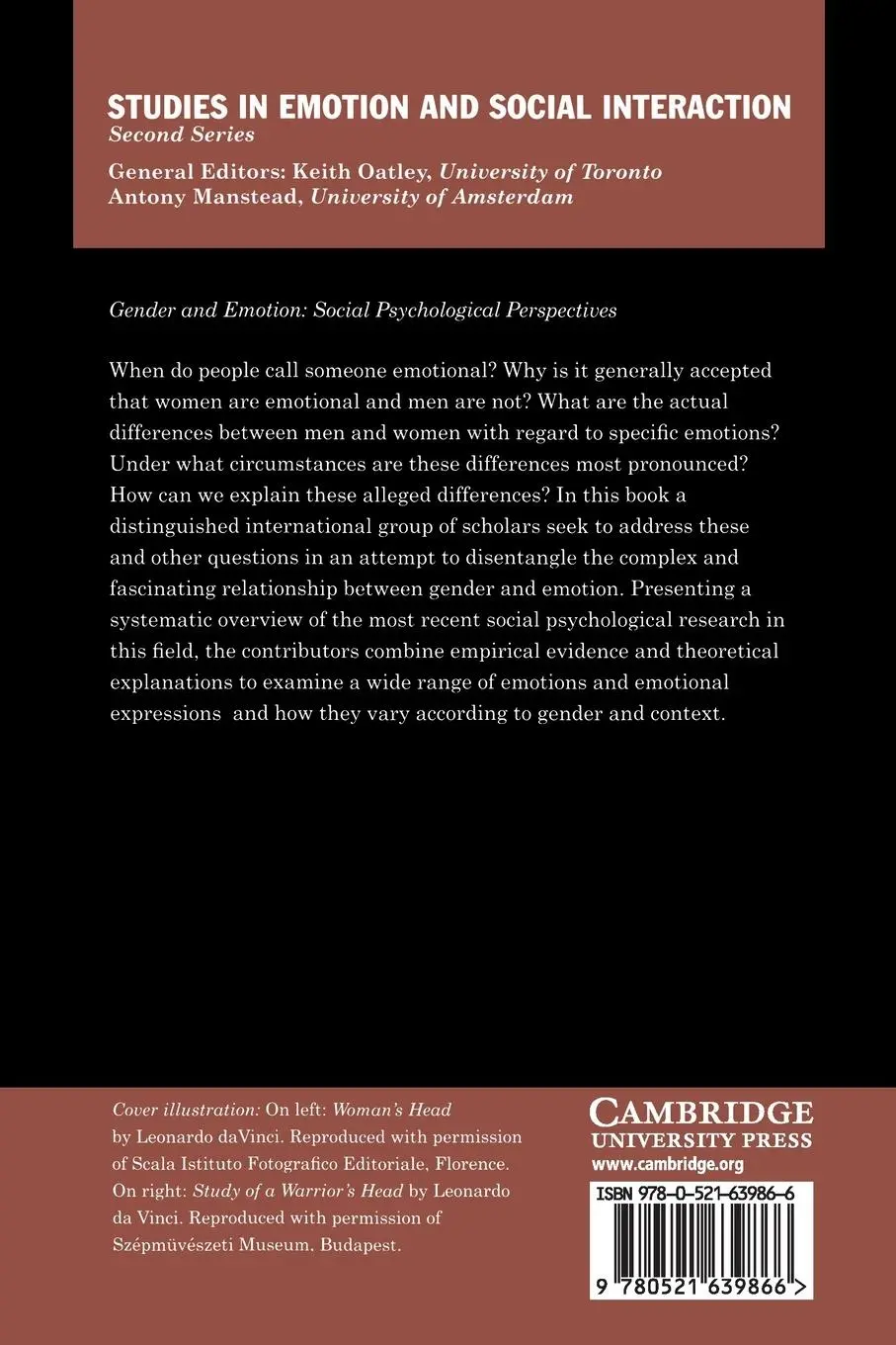 Rückseite: 9780521639866 | Gender and Emotion | Agneta H. Fischer | Taschenbuch | Englisch | 2000