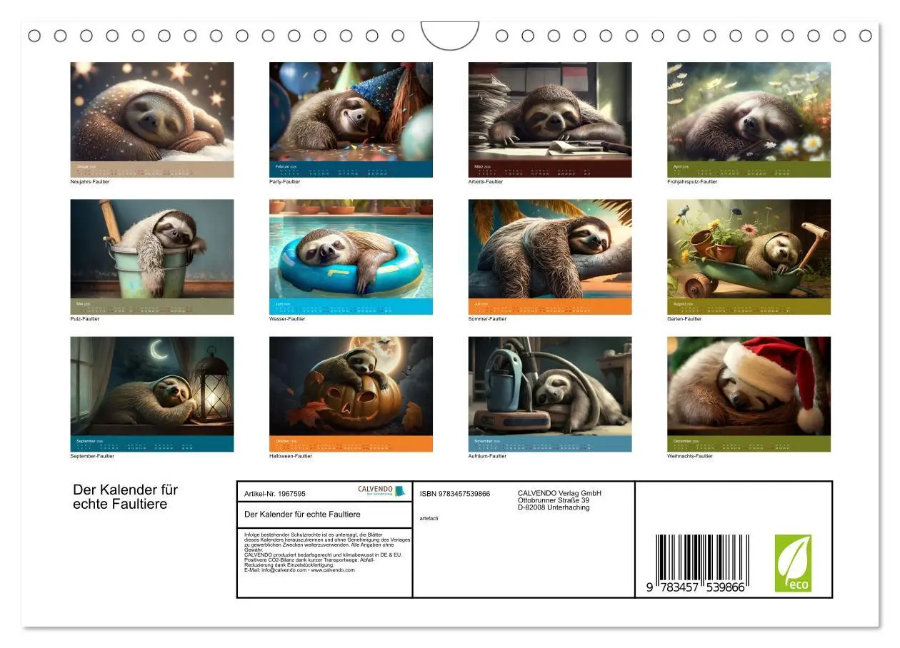 Bild: 9783457539866 | Der Kalender für echte Faultiere (Wandkalender 2026 DIN A4 quer),...