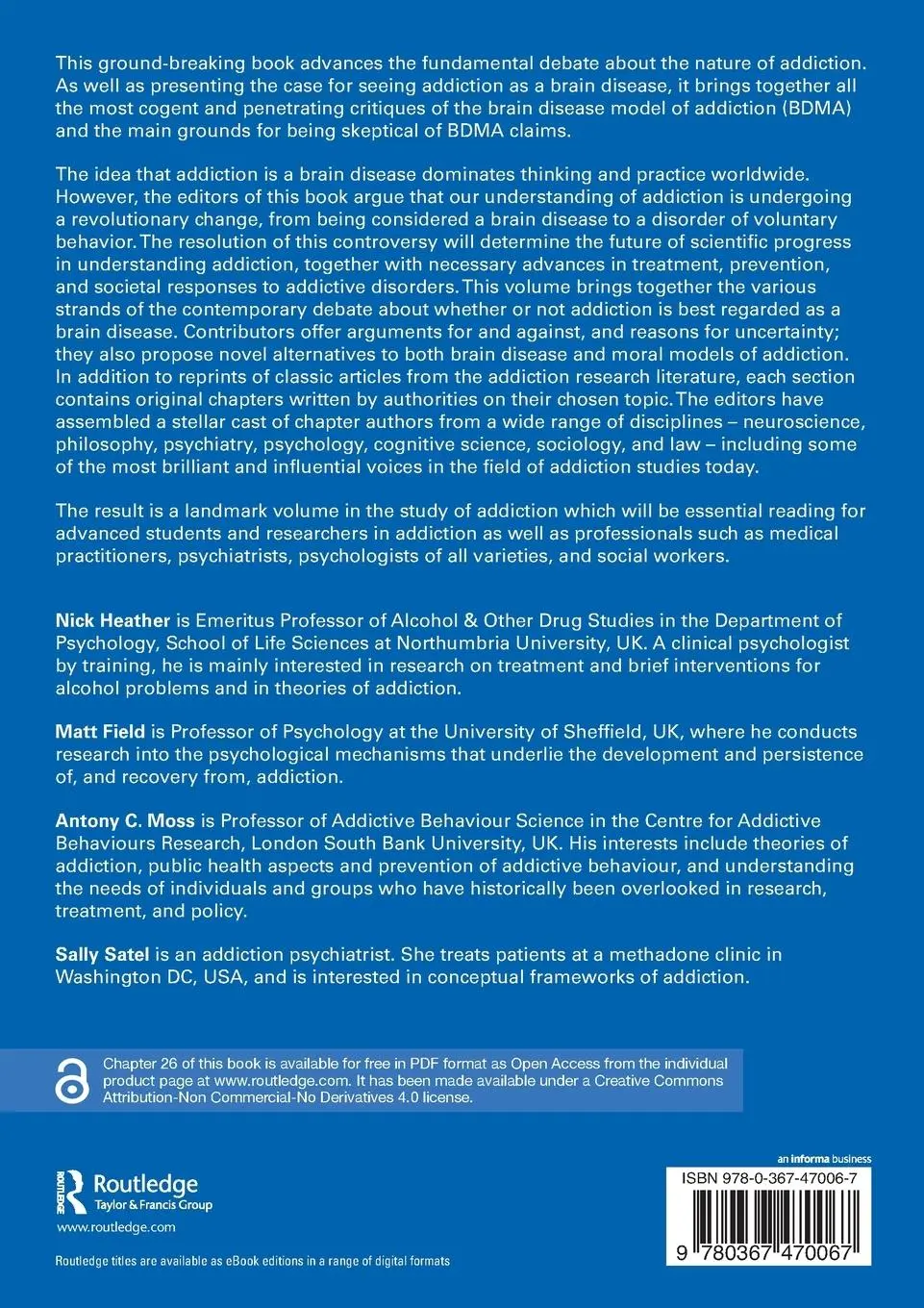 Rückseite: 9780367470067 | Evaluating the Brain Disease Model of Addiction | Nick Heather (u. a.)