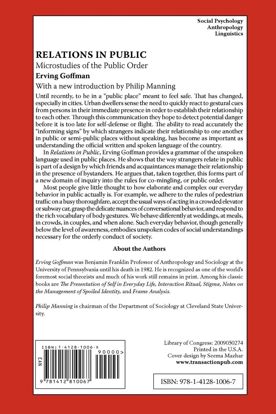 Rückseite: 9781412810067 | Relations in Public | Microstudies of the Public Order | Goffman