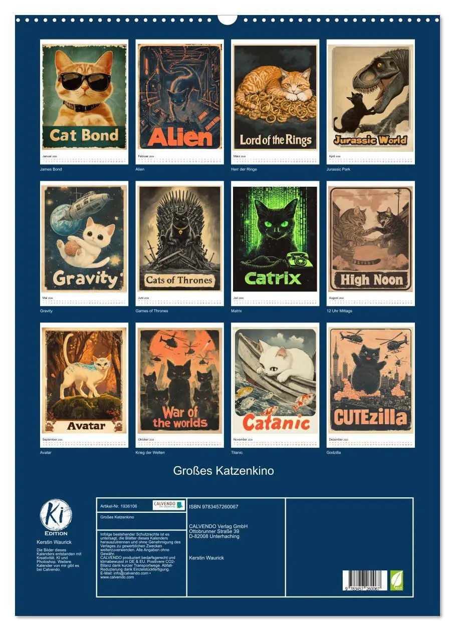 Bild: 9783457260067 | Großes Katzenkino (Wandkalender 2026 DIN A2 hoch), CALVENDO...