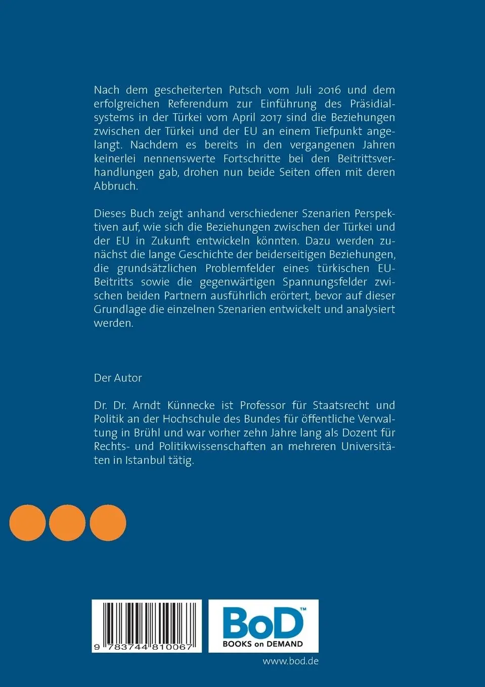 Rückseite: 9783744810067 | Türkei und EU | Arndt Künnecke | Taschenbuch | 136 S. | Deutsch | 2017