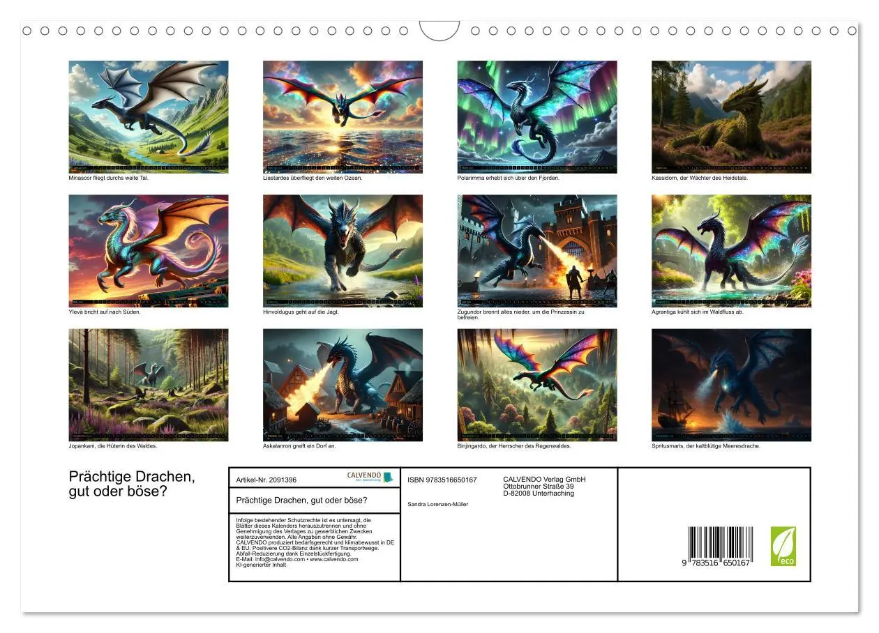 Bild: 9783516650167 | Prächtige Drachen, gut oder böse? (Wandkalender 2026 DIN A3 quer),...