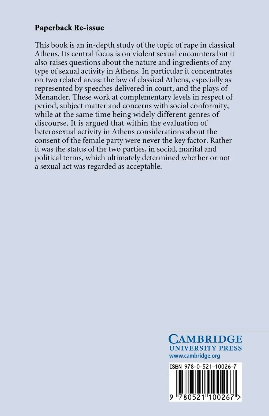 Rückseite: 9780521100267 | Rape and the Politics of Consent in Classical Athens | Omitowoju