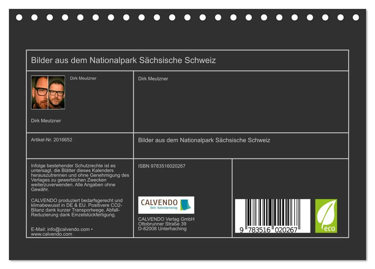 Bild: 9783516020267 | Bilder aus dem Nationalpark Sächsische Schweiz (Tischkalender 2026...